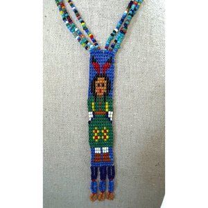 Native Needlepoint Seed Bead Figure Necklace -- 18"